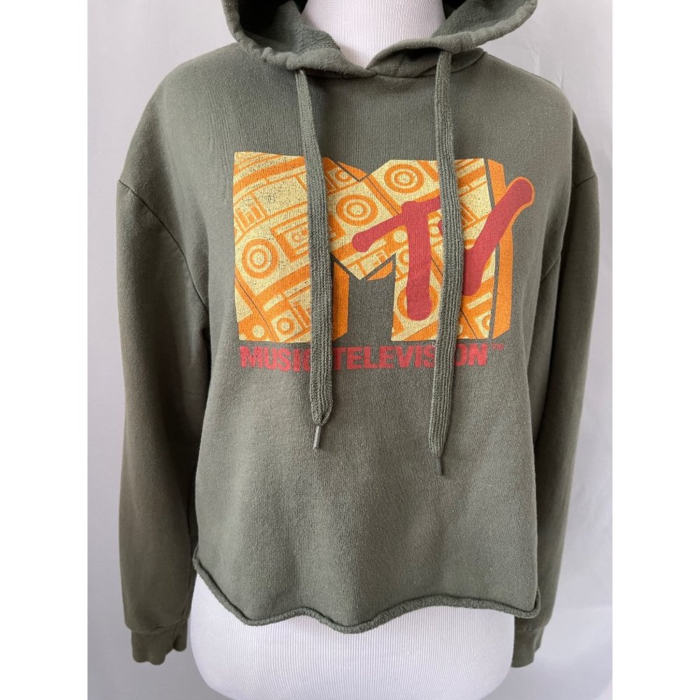 MTV Olive Green Mtv Music Television Long Sleeve Crop Hoodie - Picture 2 of 11